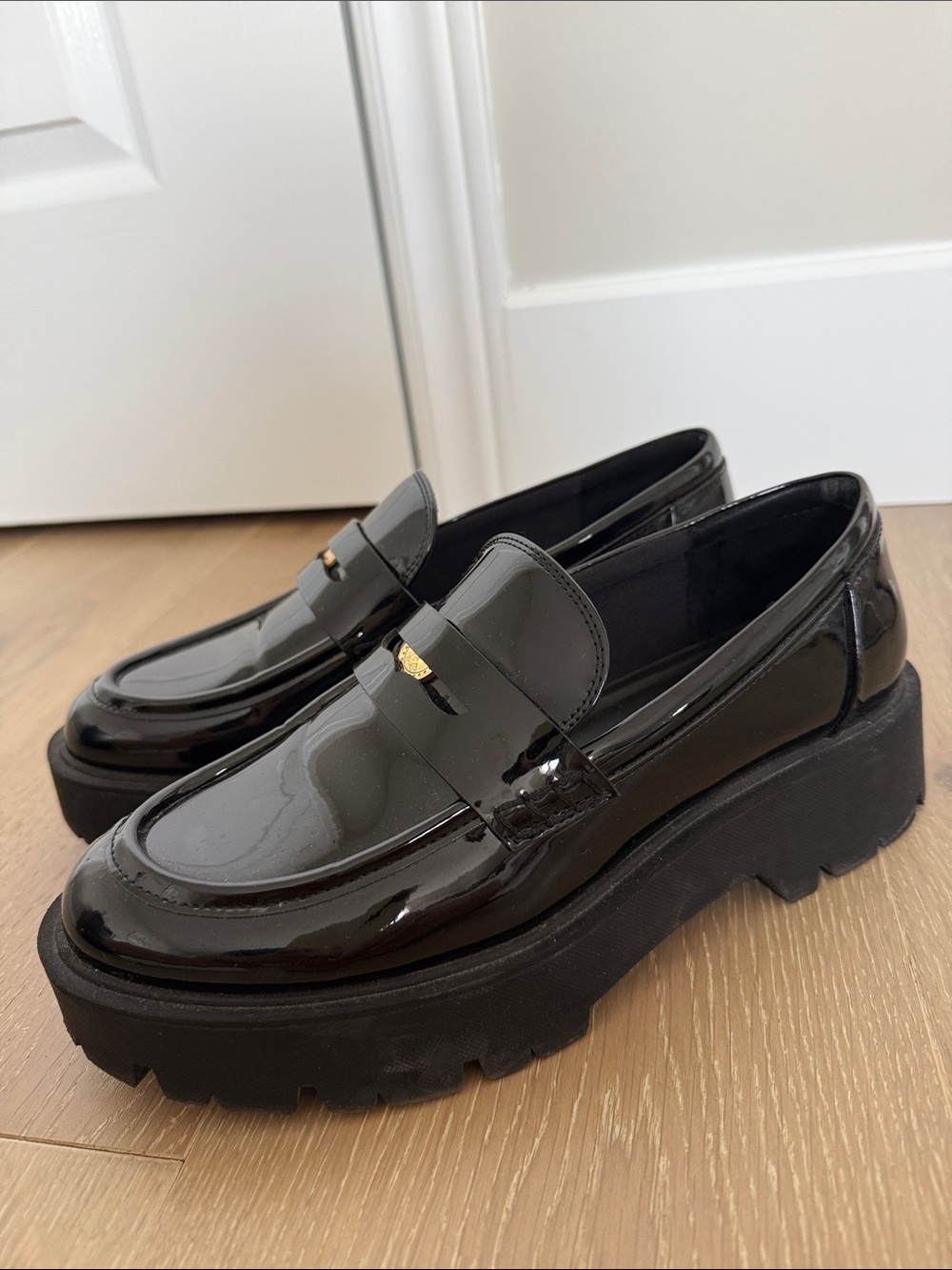 Zara Black Patent Platform Loafers